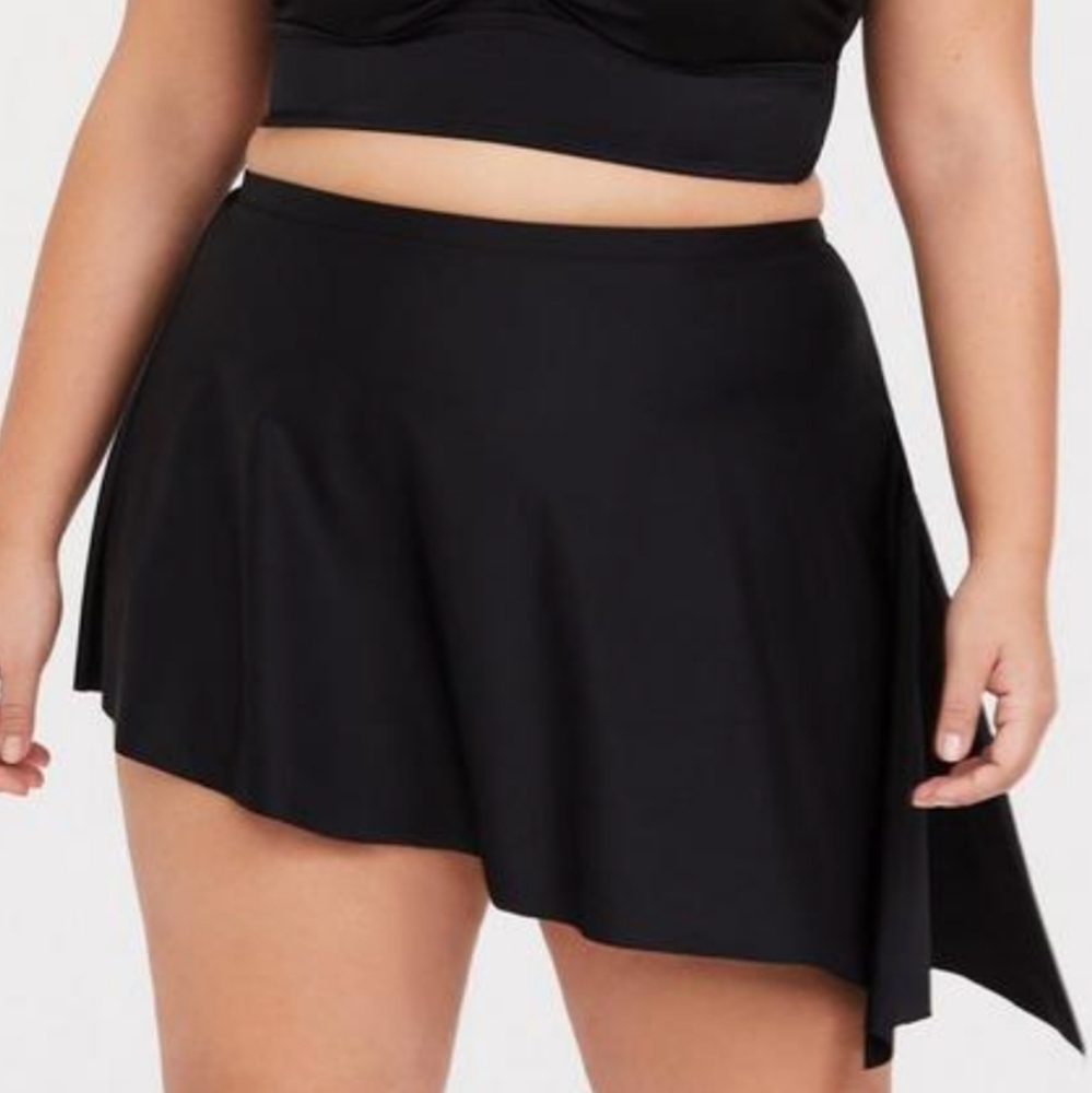 Torrid black asymmetrical high waist side tie/slit swim skirt | 4X